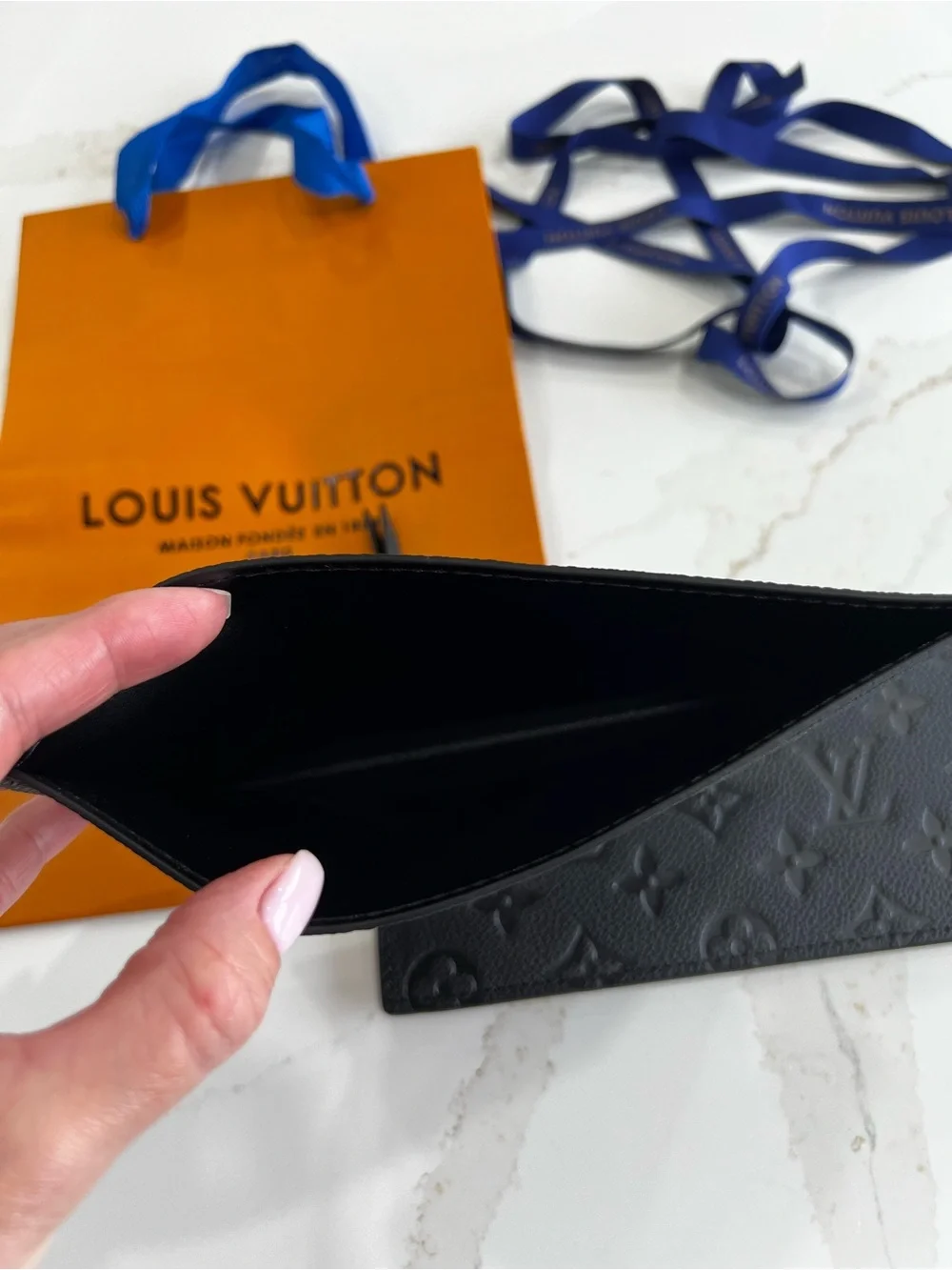 Louis Vuitton Black Embossed Monogram Zip Pouch with Card Holder - Picture 6 of 7